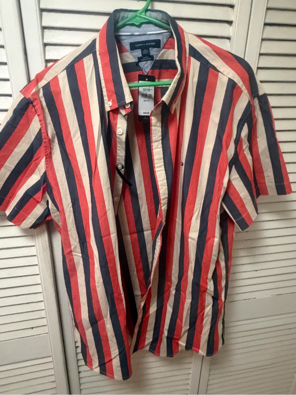 Tommy Hilfiger Red, Navy & Cream Vertical Stripe Short-Sleeve Button-Down Shirt